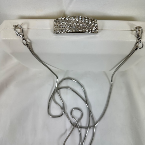 White Satin Clutch Purse with Diamond Clasp - Picture 2 of 7